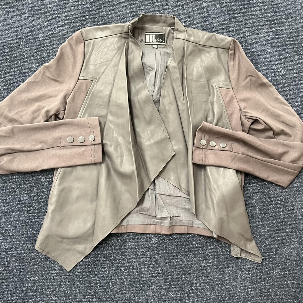 KUT From The Kloth Jacket Womens Medium Brown Faux Leather Open Front Drape